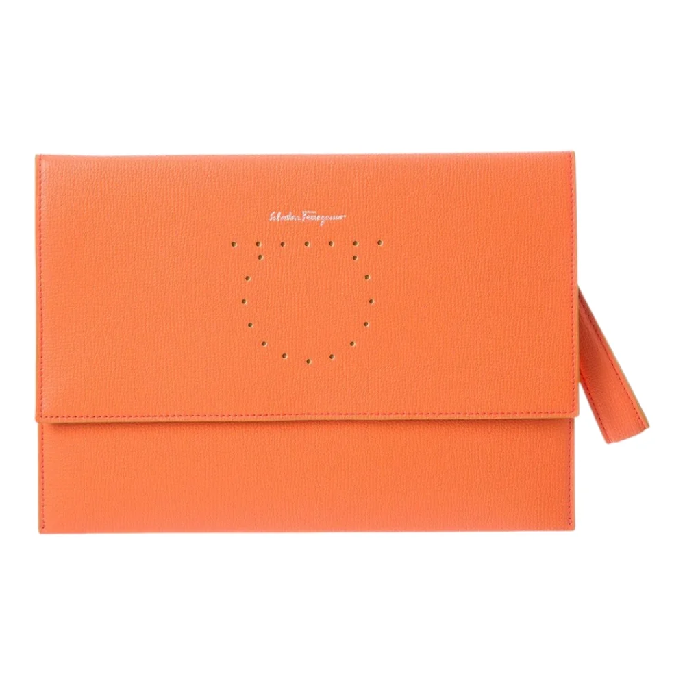 Salvatore Ferragamo Orange Leather Clutch Bag - Picture 4 of 16